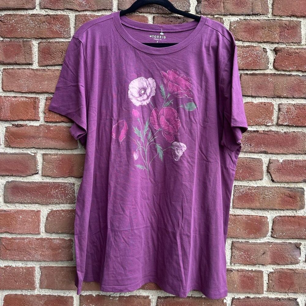 Torrid Floral Graphic Tee Purple Pink Flowers Classic Fit Short Sleeve 2X NEW